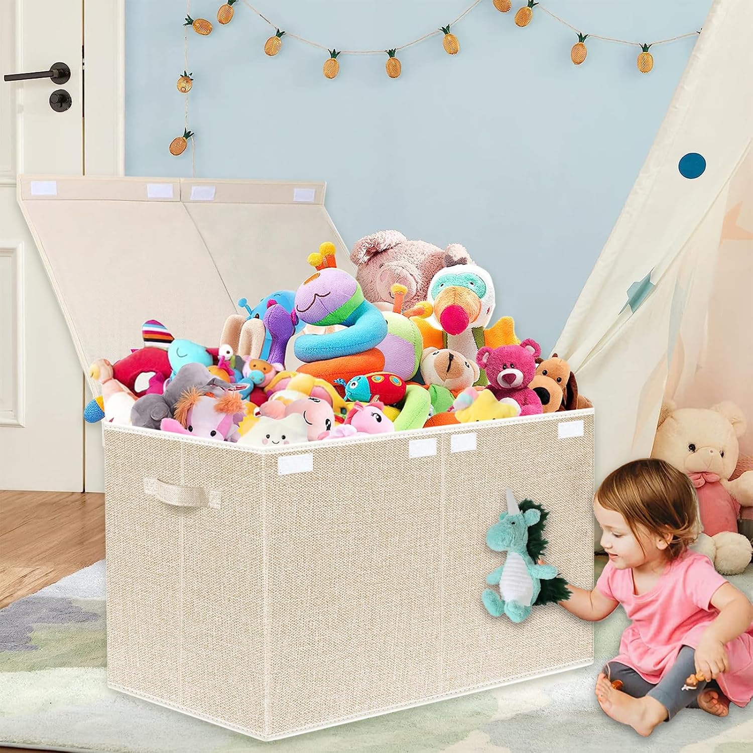 VERONLY Caja grande de juguetes con tapa, cajas plegables para juguetes para niños, cestas organizadoras con asas para niños, niñas, guardería, sala