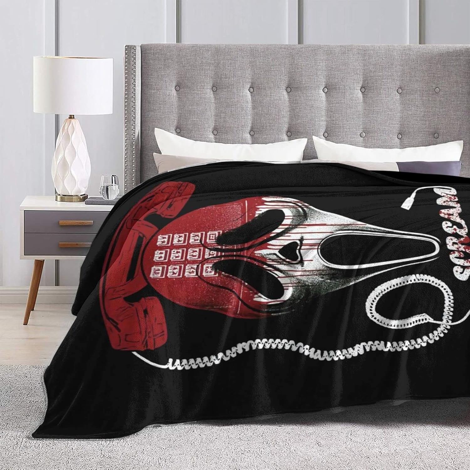 Manta de película de terror para decoración de Halloween, para las cuatro estaciones, para decoración del hogar, cálida y acogedora, manta suave y