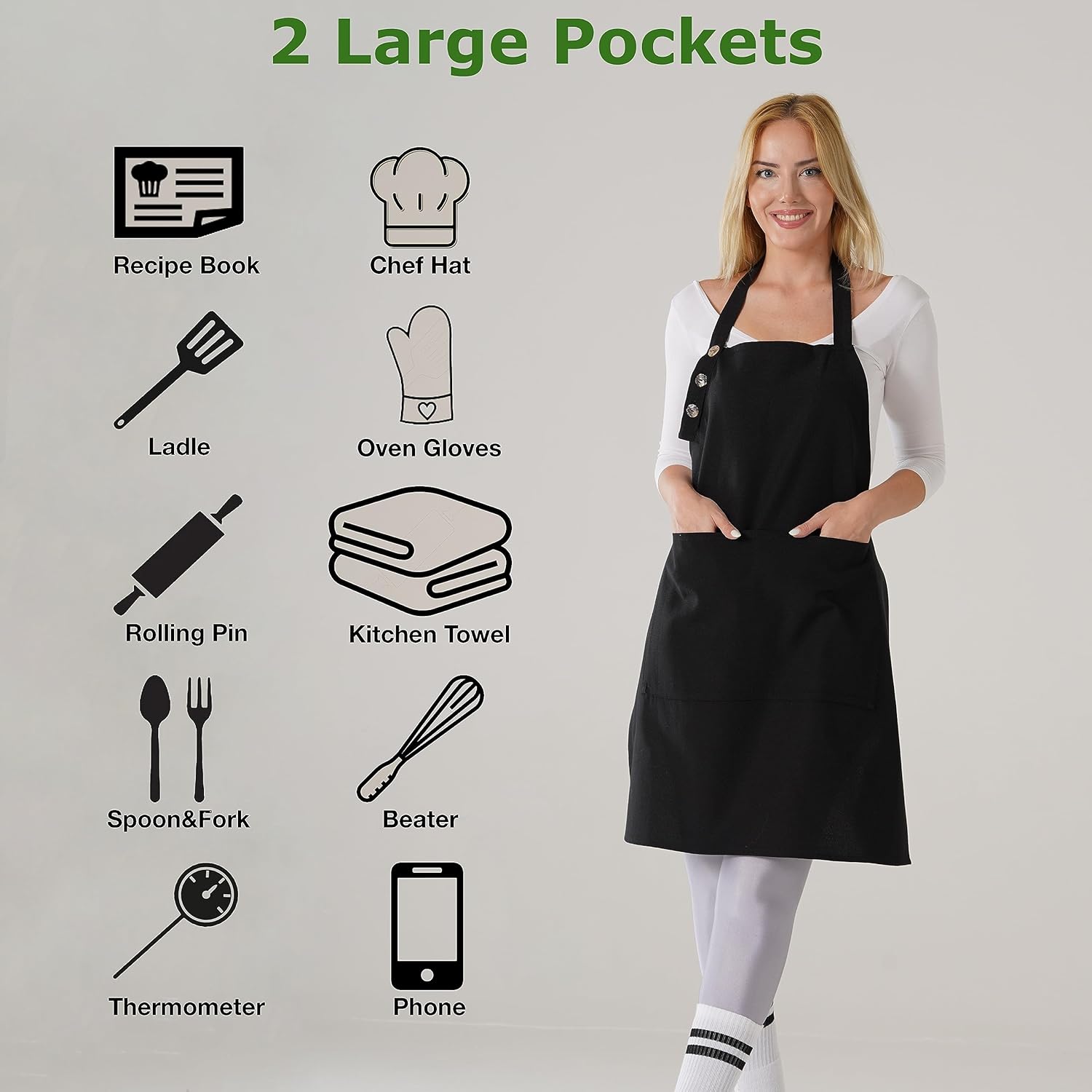 TOSHE Delantal de cocina de algodón resistente a las gotas de agua con delantales ajustables para mujer con bolsillos, 10 opciones de color,