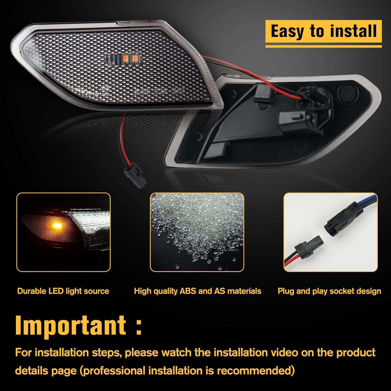 LitMiRaCle LED Side Marker Light for Jeep Wrangler JL & Gladiator JT 2018 2019 2020 2021 2022 2023, Smoke Lens Amber Fender Flares Light Accessories