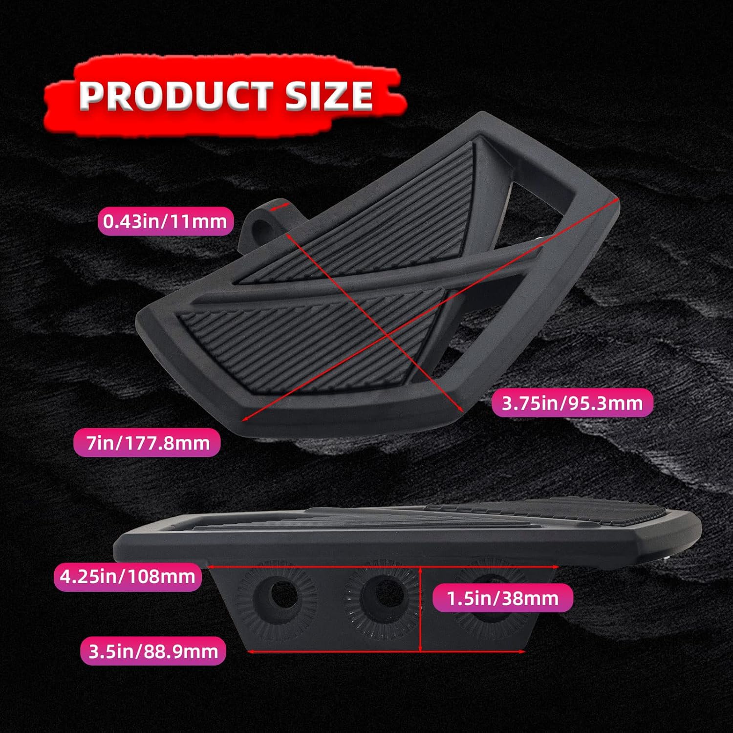 FATECIM Estriberas para motocicleta, soportes para pedales de motocicleta, mini tablas de suelo con adaptadores de montaje macho ajustables