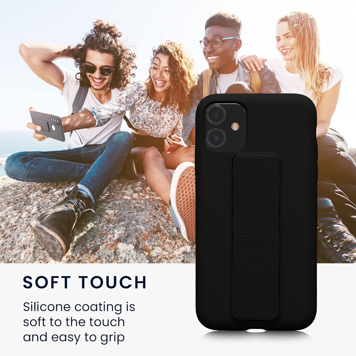 kwmobile Funda compatible con Apple iPhone 11 – Funda con correa de mano y revestimiento de silicona TPU suave – Negro