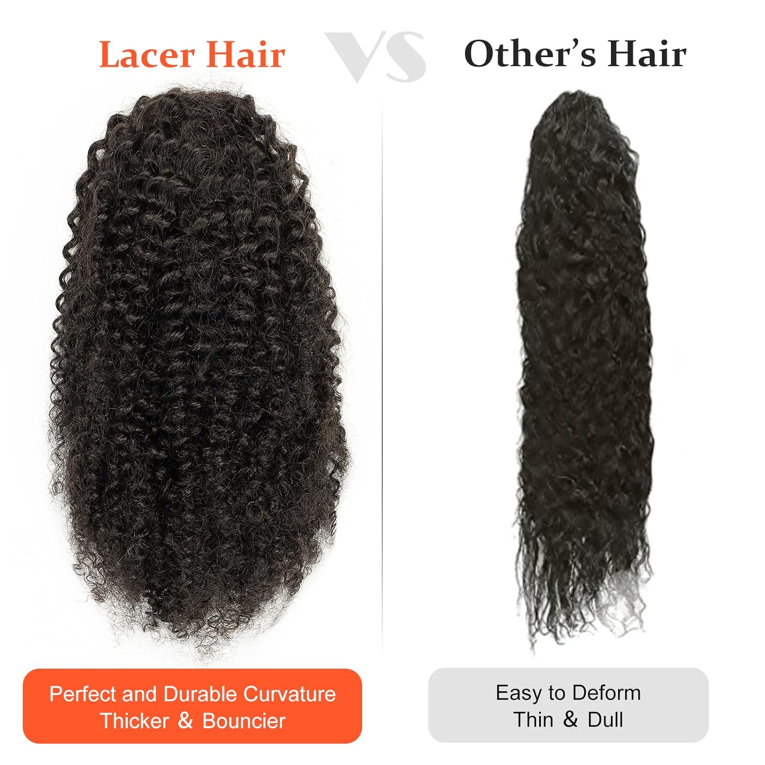 Lacer Cola de caballo larga rizada para mujeres negras, 100% cabello humano real, 3B 3C, estilo protector, cordón, extensiones de cabello con clip,