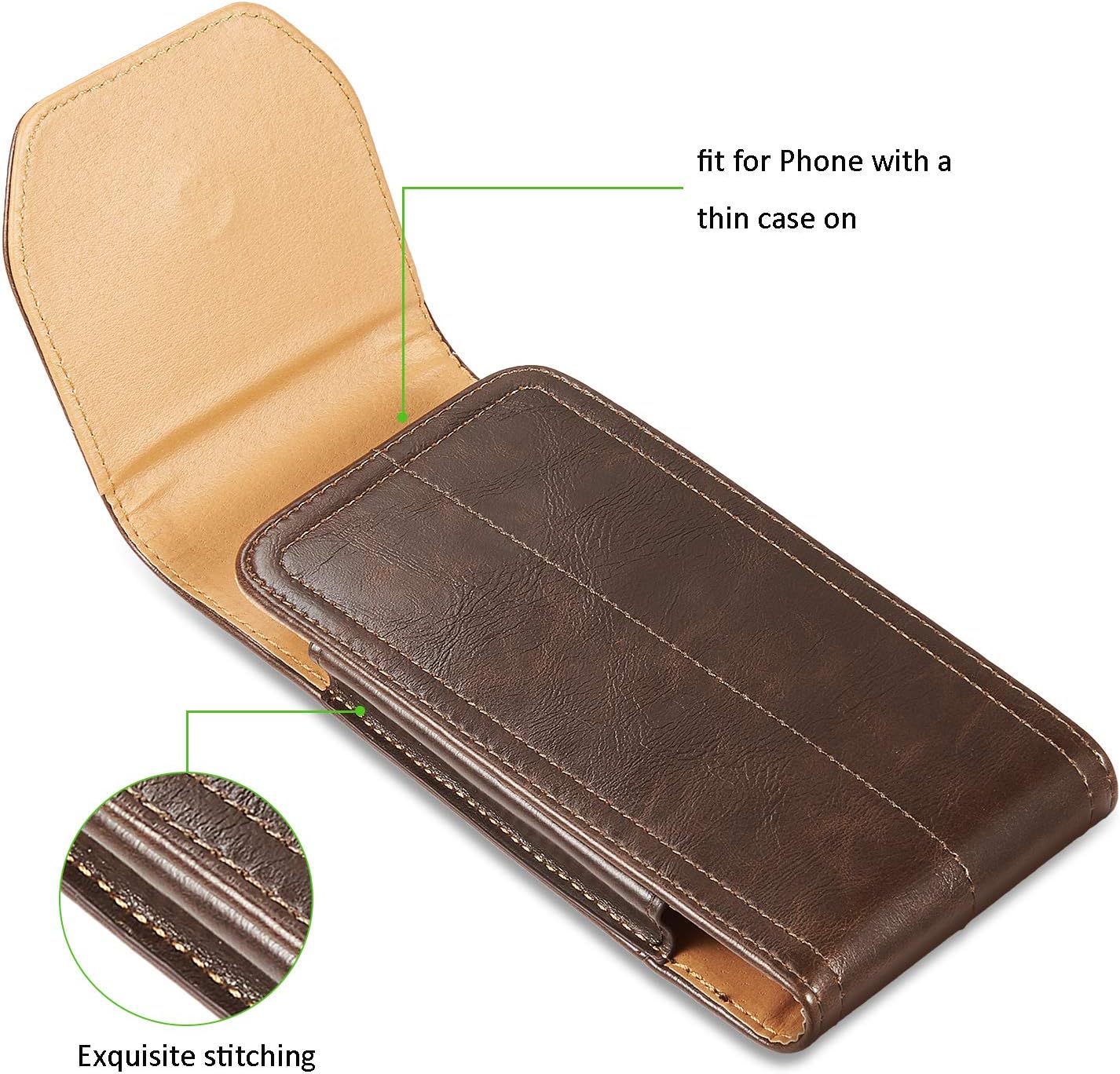LUXMO – Funda vertical para teléfono, portátil, de piel, con clip para cinturón, bolsillo con anillo para colgar, compatible con iPhone 7 Plus 8