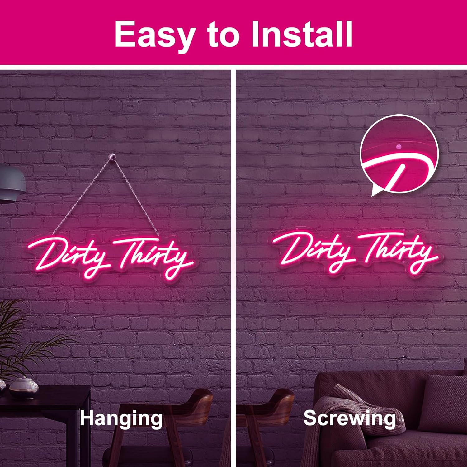 ZPLNOSIN Dirty Thirty – Letrero de neón para decoración de pared, letrero con luz LED para decoración de fiesta de cumpleaños, letrero de luz de