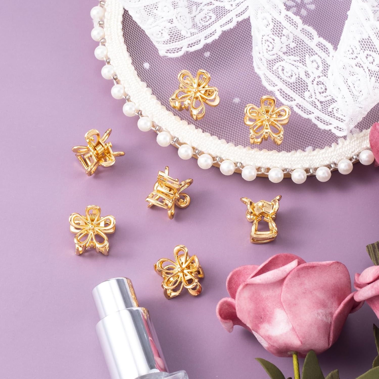 20 pinzas pequeñas de flores de 0.69 pulgadas, pequeños clips dorados para el cabello, accesorios de metal para mujeres, niñas, adolescentes,