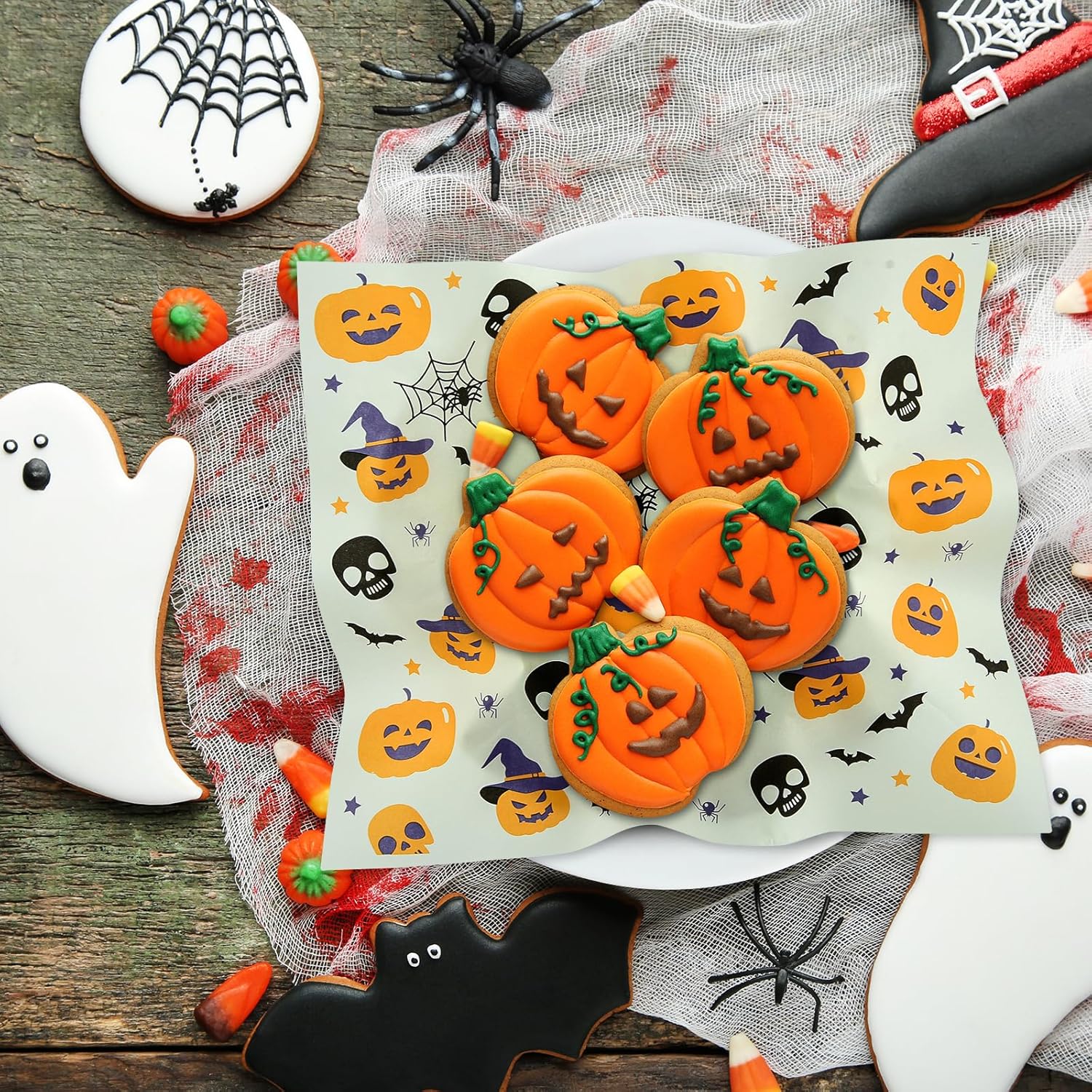 PLULON 200 hojas de papel encerado de Halloween para alimentos, papel de envoltura de sándwich, envolturas de picnic, forro de calabaza, fantasma,
