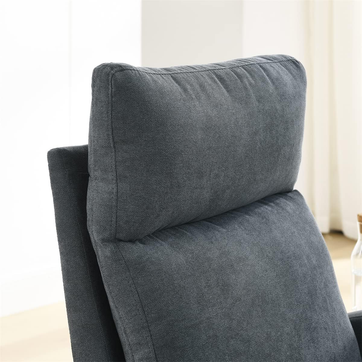Mecedora de tela, silla de guardería, moderna silla mecedora tapizada con respaldo alto, cómoda mecedora con asiento acolchado y base de madera,