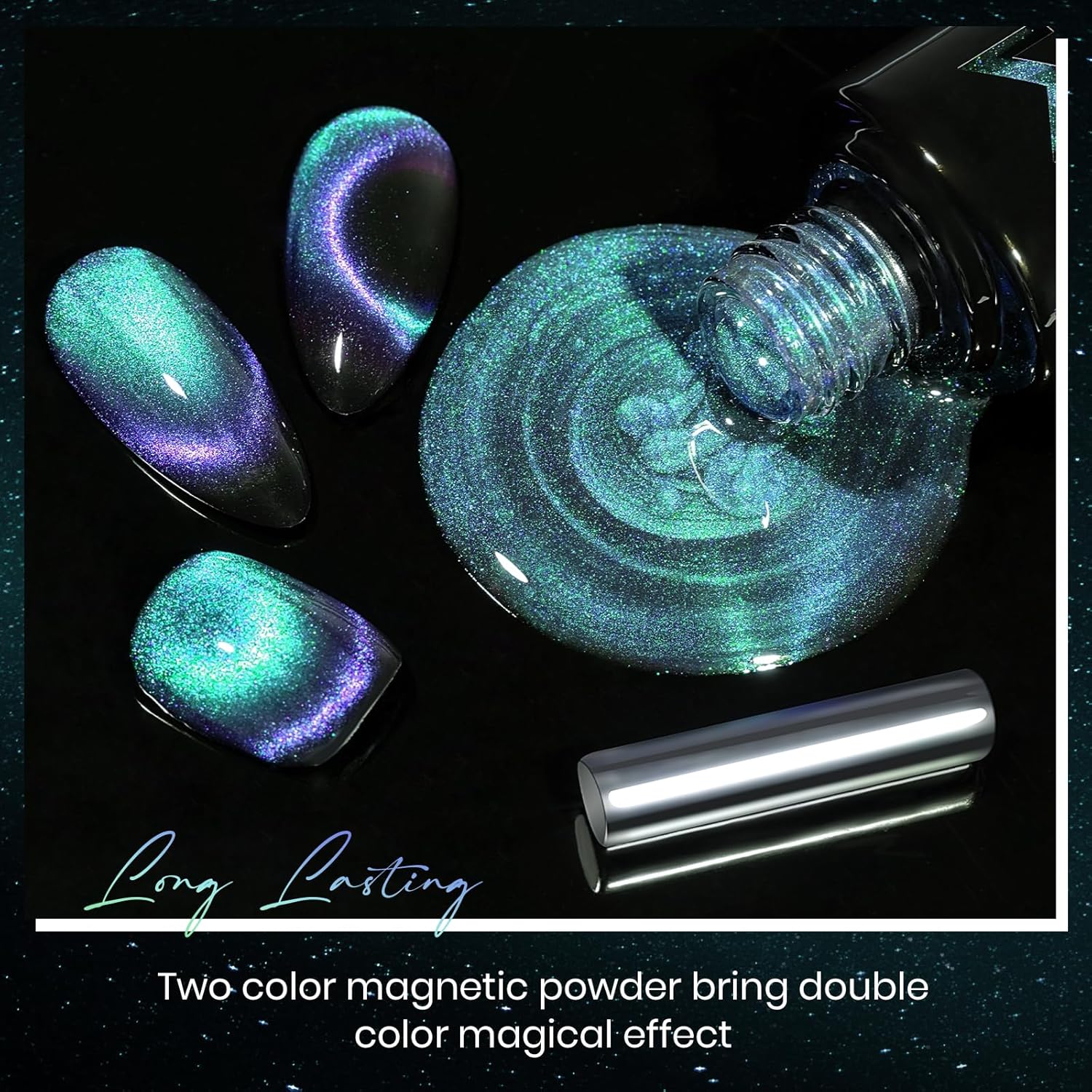 MIZHSE Chameleon – Esmalte de gel 9D de ojo de gato, 0.3 onzas líquidas, gel magnético holográfico de ojo de gato, galaxia holográfica, juego de