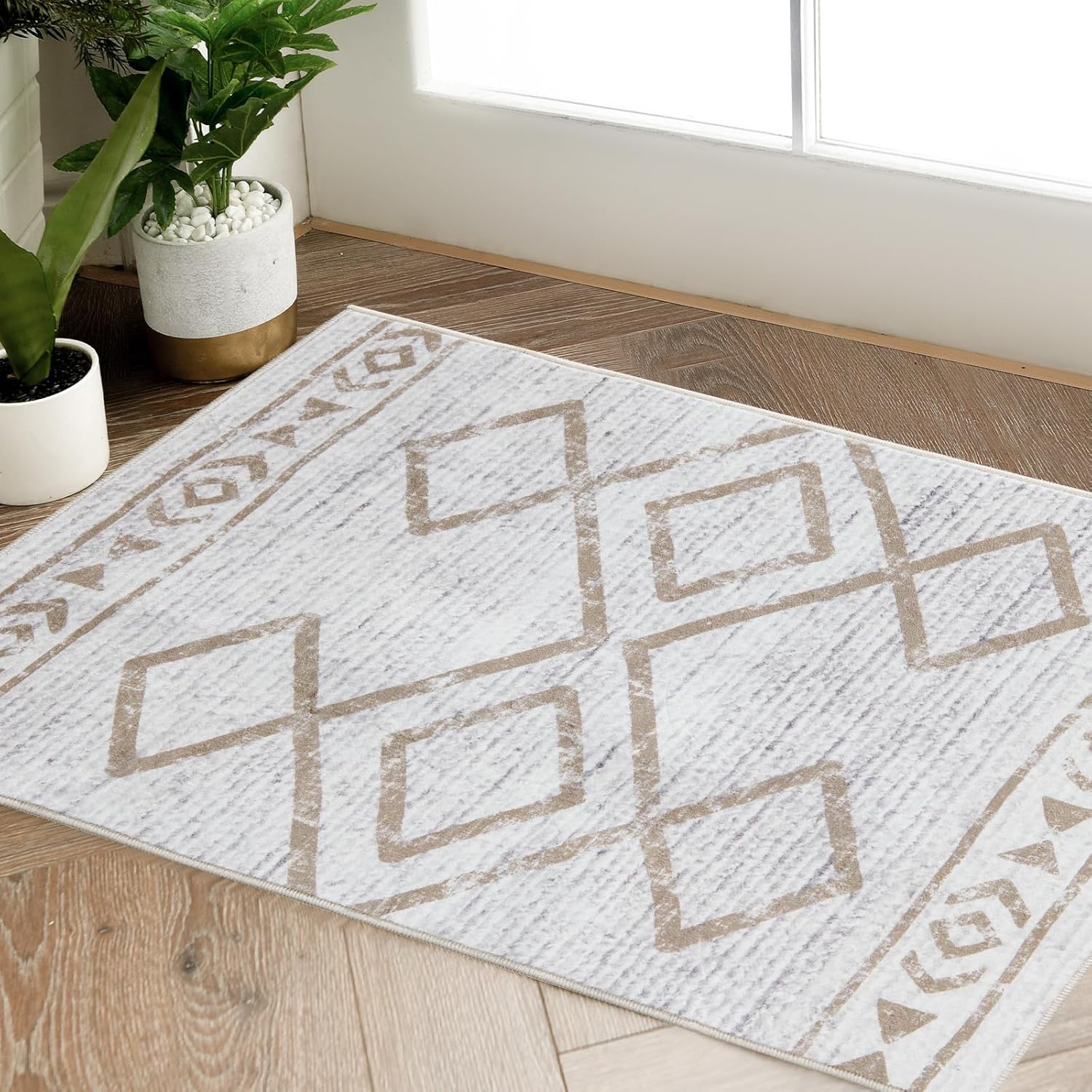 jinchan Alfombra de área de 2 x 3 pulgadas, lavable, moderna, suave, antideslizante, para interiores, con estampado geométrico, alfombra fina para