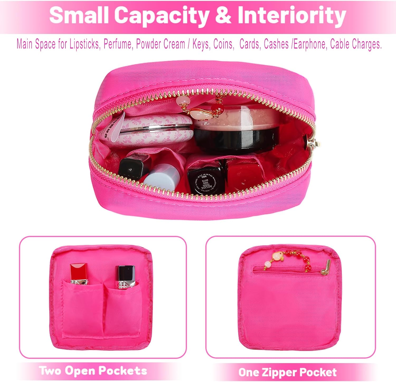 Bolsa de maquillaje Bolsa de cosméticos de viaje Bolsa de maquillaje Bolsa de cosméticos para mujereshombres, Rosa encendido, Preppy