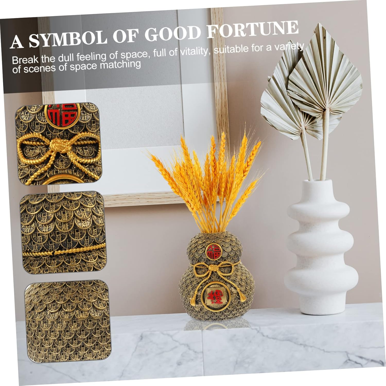 Artibetter 2pcs Ornaments Floral Arranging Vase Wu Figurine Flower Arrangement Vase Fengshui Money Bag Figurine Hulu Dining Table Decor Bookshelf