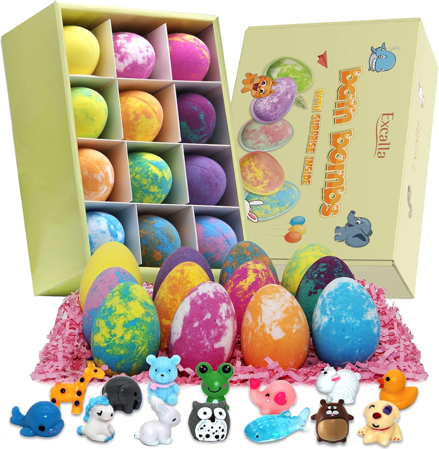 Bombas de baño de huevos de Pascua para niños con juguetes sorpresa en el interior, juego de regalo de 12 bombas de baño para niños, bolas de