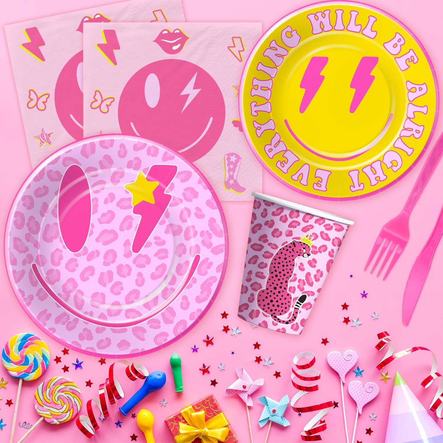 Vajilla de decoración de cumpleaños preppy  Decoraciones de fiesta Y2K Preppy Y2K, plato de cara de slime, taza, servilleta, mantel, cubiertos,