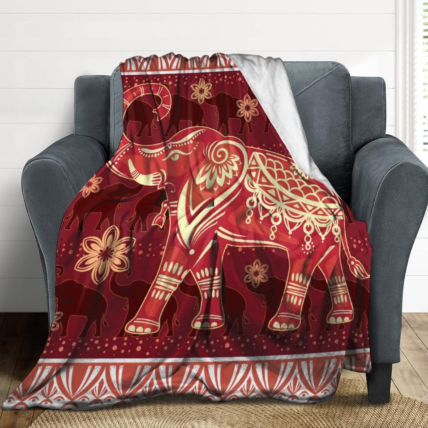 Manta de elefante para mujer, decoración de elefante, manta roja para sofá, manta de franela de forro polar súper cálida y suave y ligera, manta de