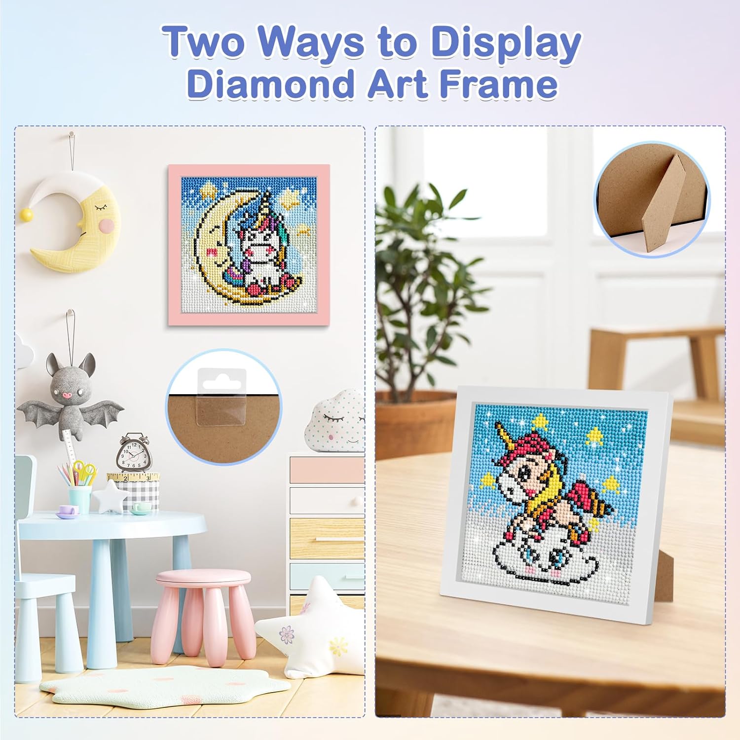 MOGTAA Kits de arte de diamantes para adultos principiantes con marco, paquete de 2, arte de diamantes para niñas de 6 a 8 a 10 a 12 años, pintura
