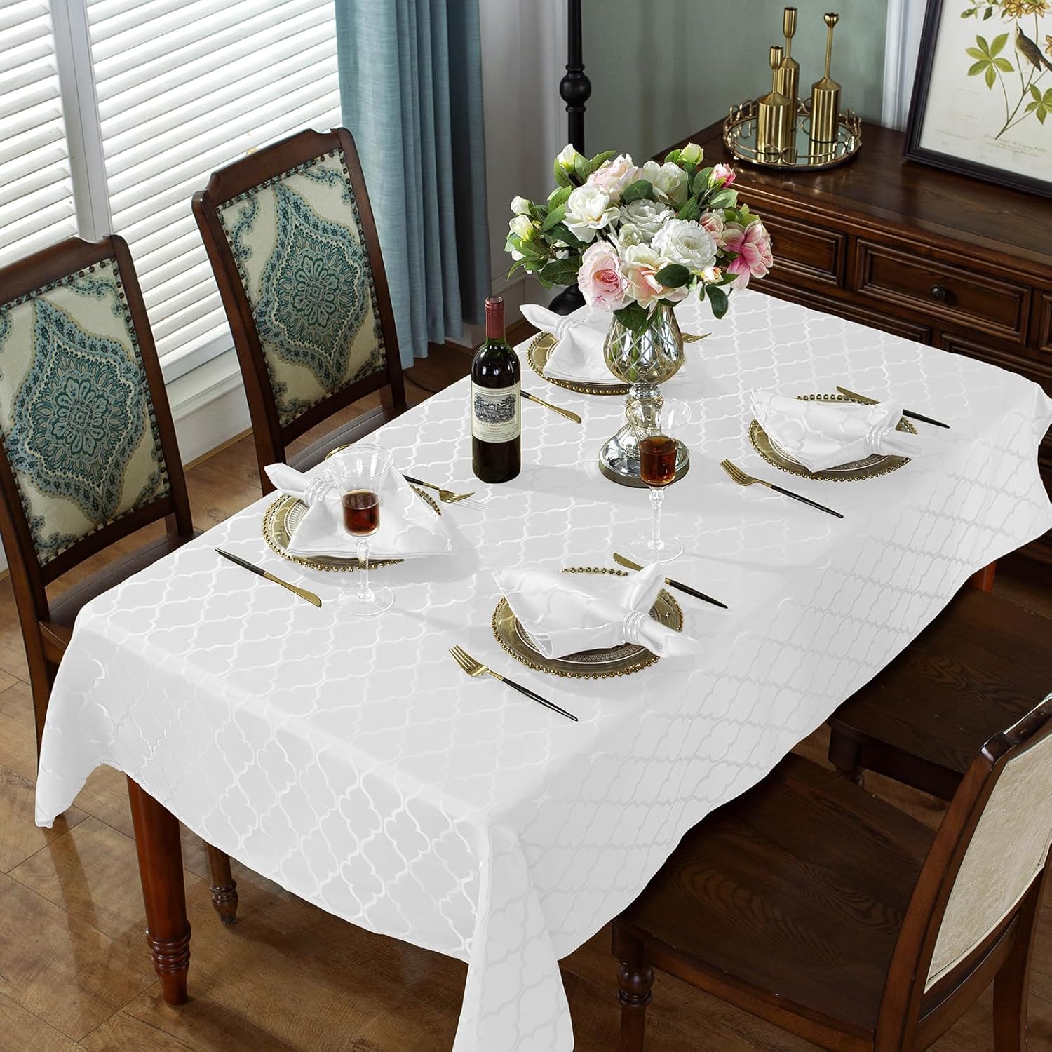 SASTYBALE Servilleta jacquard con patrón de flores de poliéster a prueba de derrames, resistente a las arrugas, a prueba de polvo, para cocina,