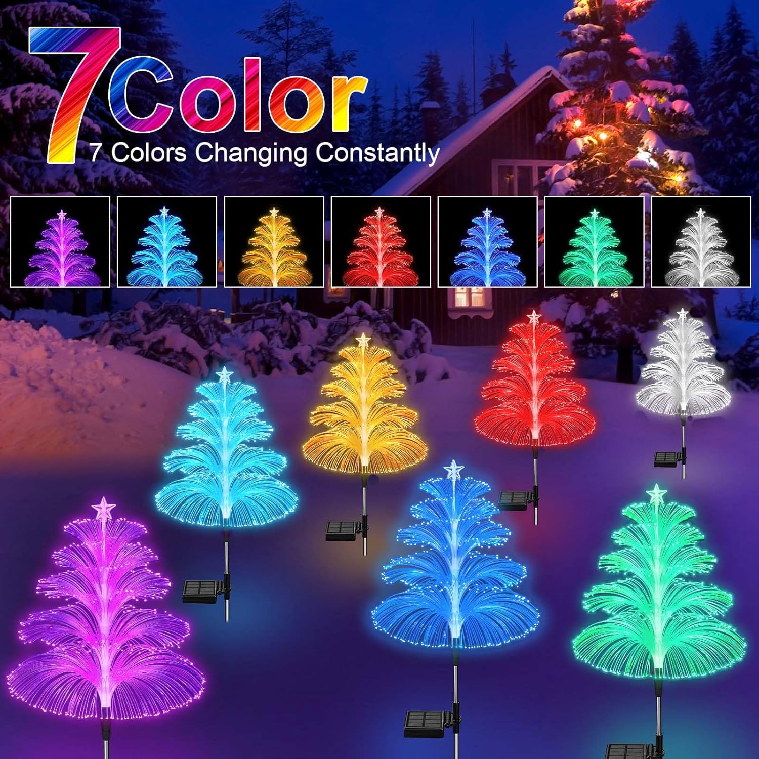 cltowany Luces solares de Navidad para árboles, luces solares impermeables para árbol de Navidad, medusas, 5 capas, fibra óptica, 7 colores