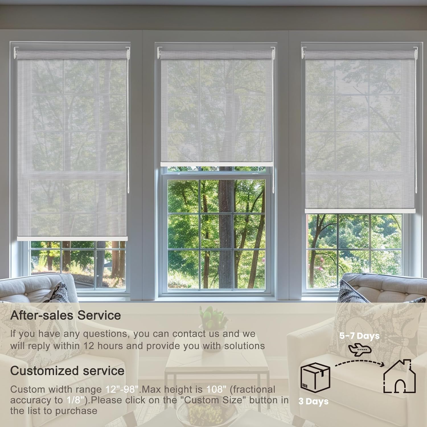 Sulugood Persianas enrollables con filtro de luz para ventanas, persianas enrollables de tela con aislamiento térmico, protección UV, fácil