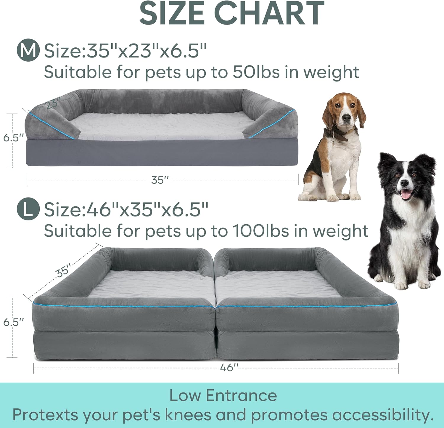 Cama mediana para perros lavable, impermeable, espuma viscoelástica ortopédica de 35 x 23 x 6.5 pulgadas