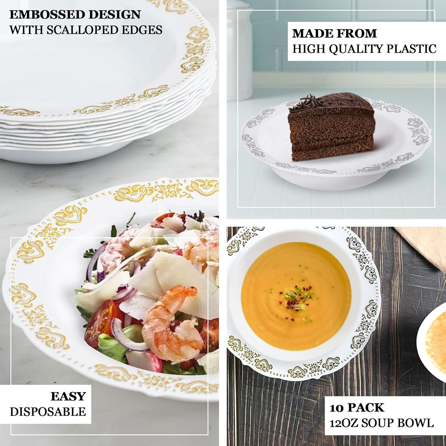 Efavormart – Paquete de 10 cuencos de sopa desechables redondos de 12 onzas con bordes festoneados para eventos con catering, bodas y fiestas