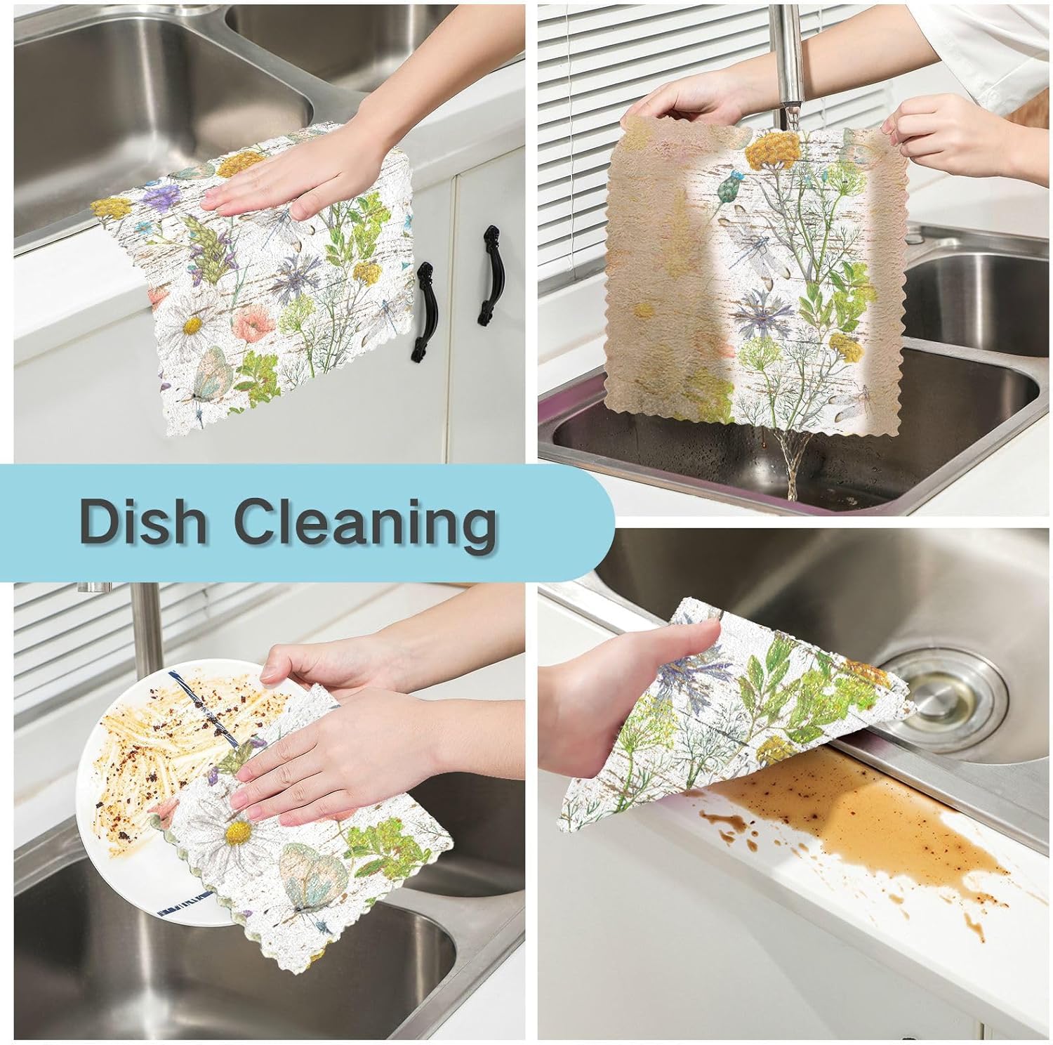 Wildflowers Grunge Cotton Print Kitchen Towel Microfiber Absorbent 6 Pack Microfiber Absorbant Towel for Bathroom Table