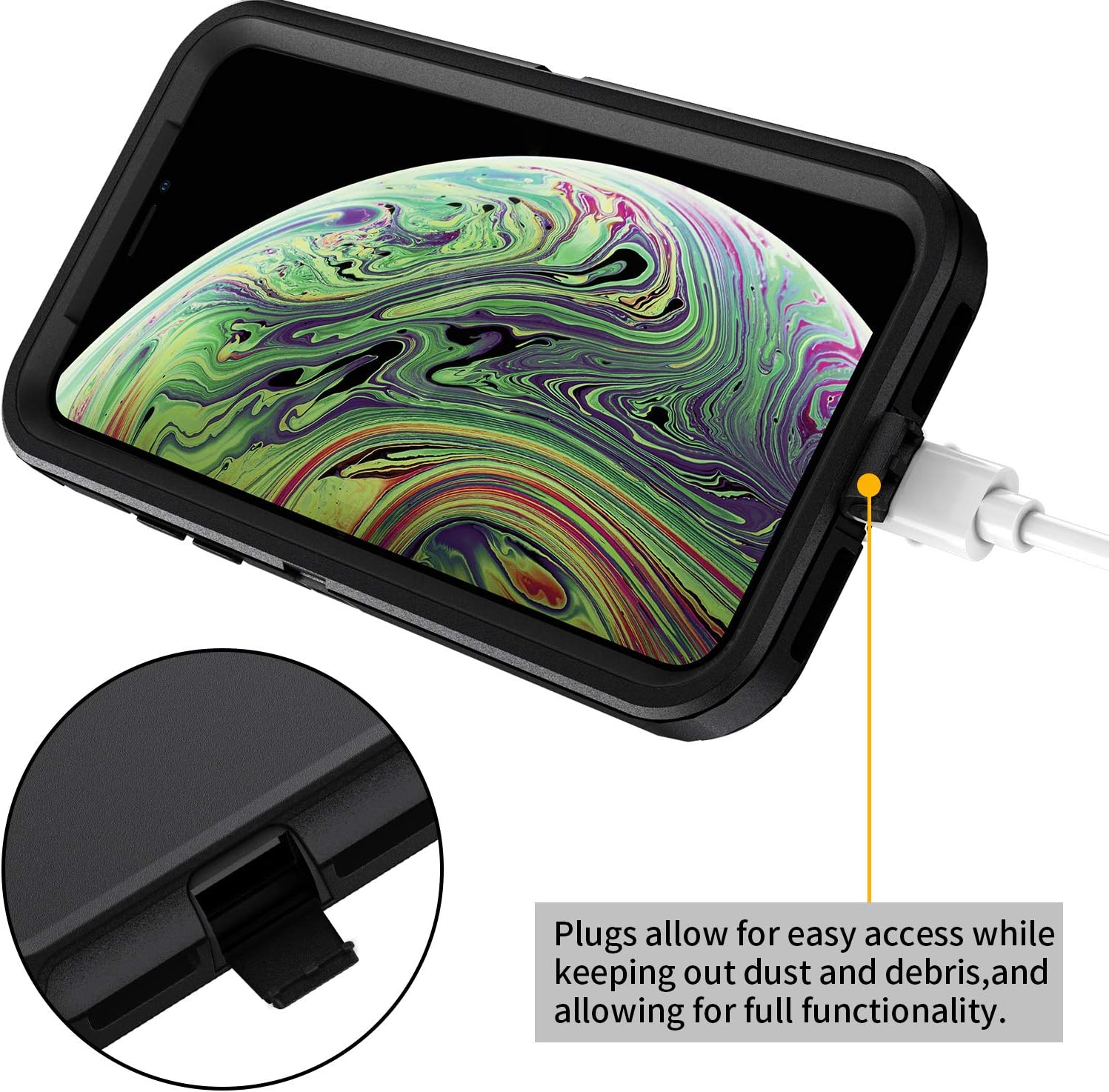 Funda para iPhone Xs Max, a prueba de golpes, protección de cuerpo completo de 3 capas sin protector de pantalla, funda rígida resistente de alto
