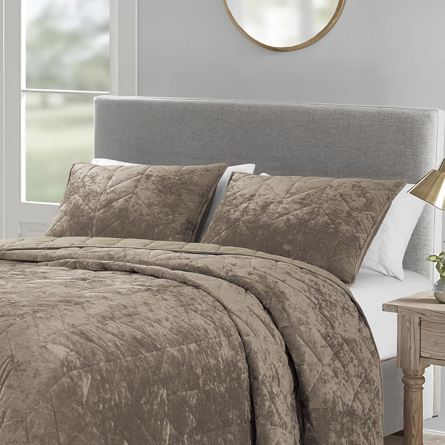 Juego de ropa de cama Queen  Edredón de terciopelo de lujo para verano, tamaño matrimonialqueen, colchas desgastadas color caqui tamaño Queen