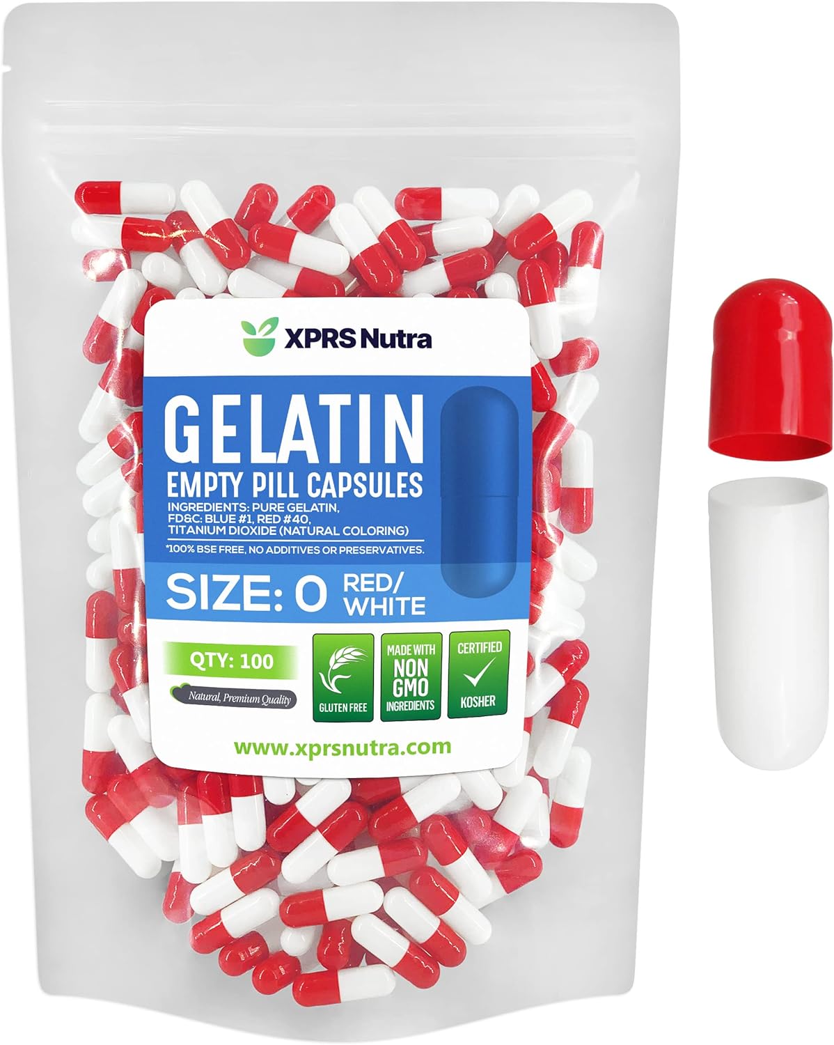 XPRS Nutra Size 0 Empty Capsules – 100 Count Empty Gelatin Capsules – Empty Pill Capsules – DIY Capsule Filling – Pure Bovine Pill Capsules Empty