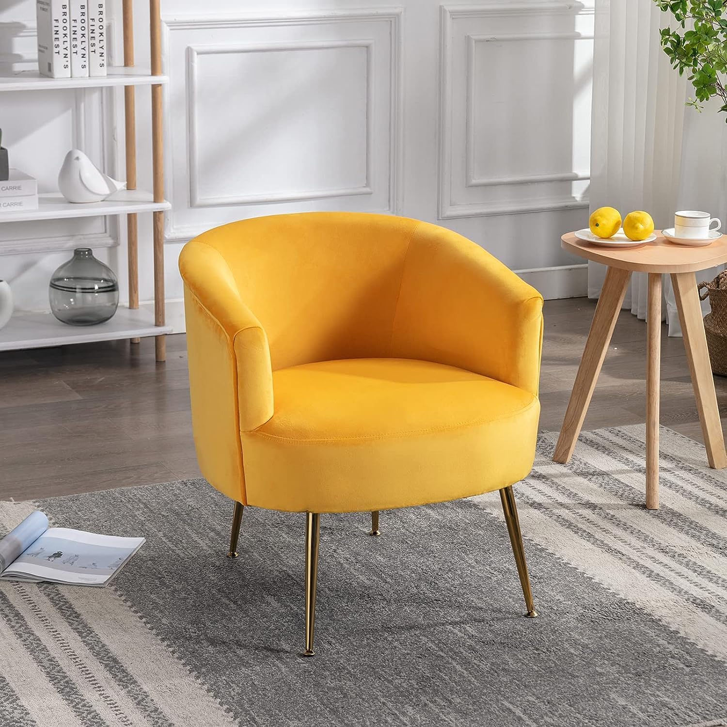 GNIXUU Cómoda silla decorativa de barril, sillón tapizado de tela de terciopelo, elegante silla de bañera con patas doradas, sillas de tocador