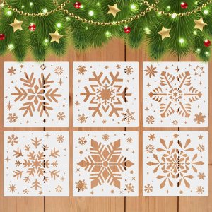 Plantillas de copo de nieve de Navidad para pintar sobre madera, paquete de 6 plantillas de Navidad grandes reutilizables para decoración de Plantillas de copo de nieve de Navidad para pintar sobre madera, paquete de 6 plantillas de Navidad grandes reutilizables para decoración de