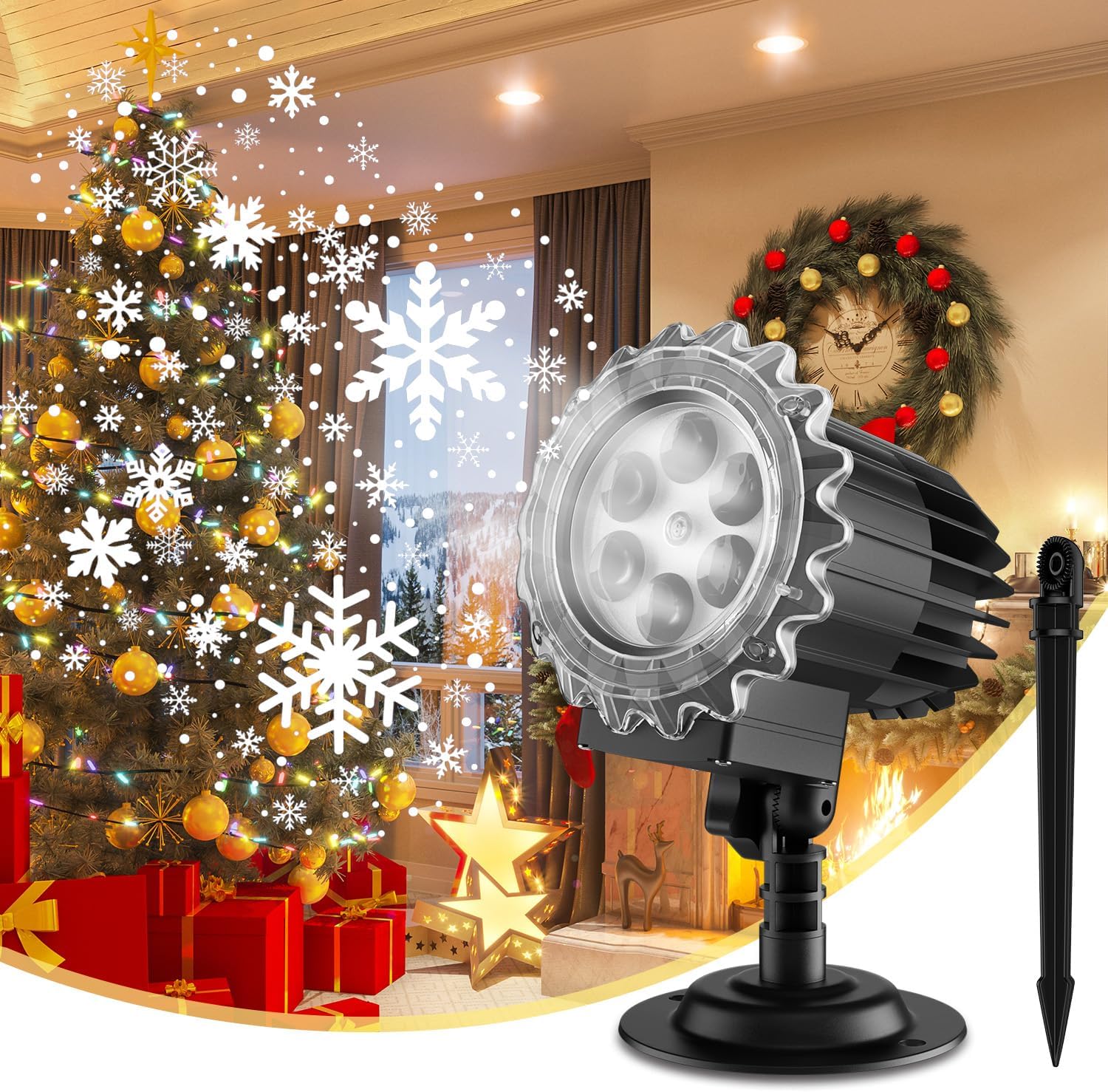 Luces de proyector de nieve de Navidad, MILPROX para interiores y exteriores, luces de proyector de copo de nieve, lámpara giratoria transparente
