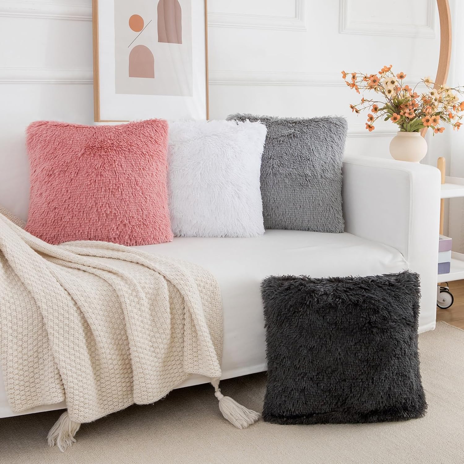 BBiggood Juego de 2 fundas de almohada de pelo sintético súper suaves y cómodas, modernas, de lujo, decorativas, para el hogar, dormitorio, sala de