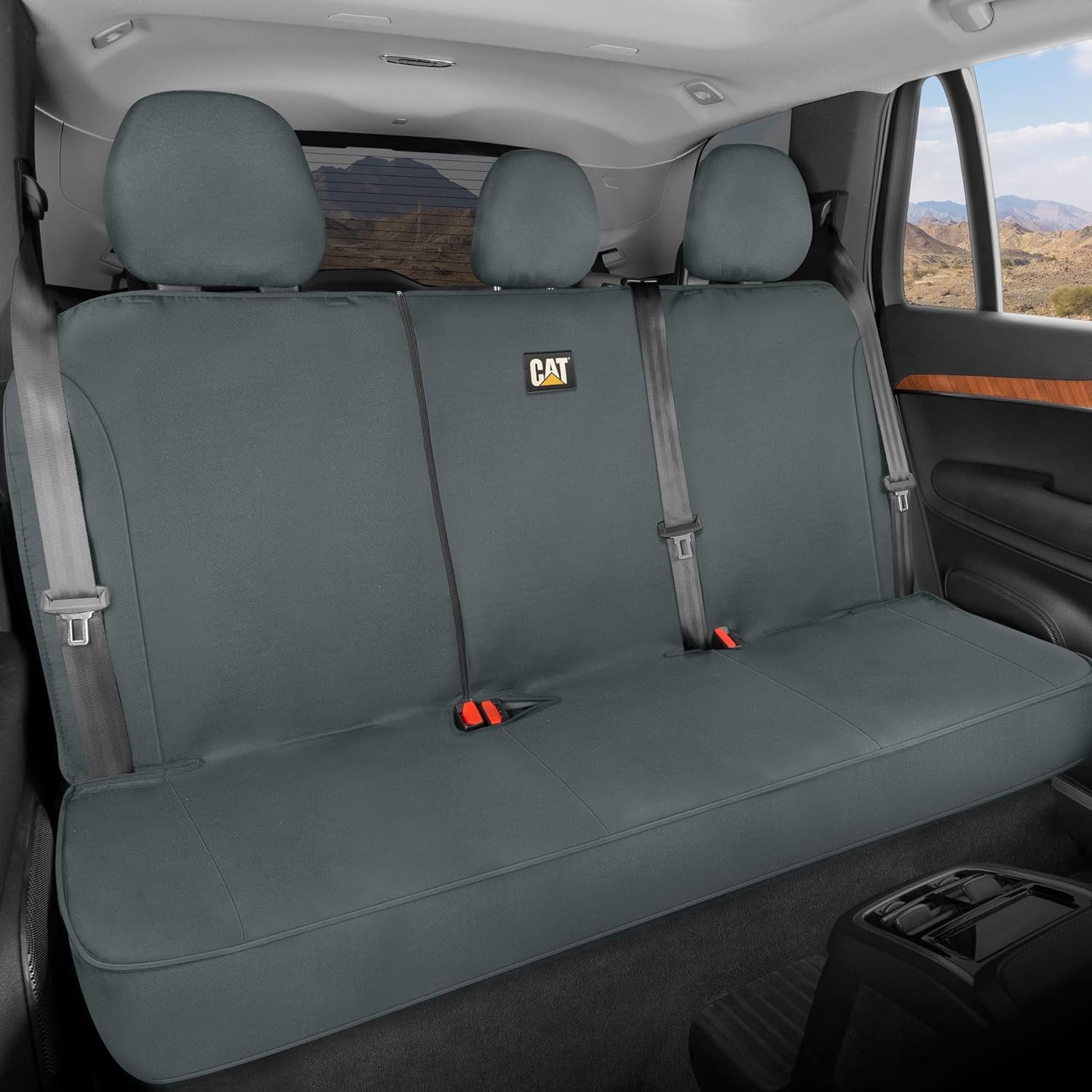 Cat Flexfit Funda de asiento trasero para coches, camiones SUV, protector de banco trasero dividido con cremallera y material de lona duradero,