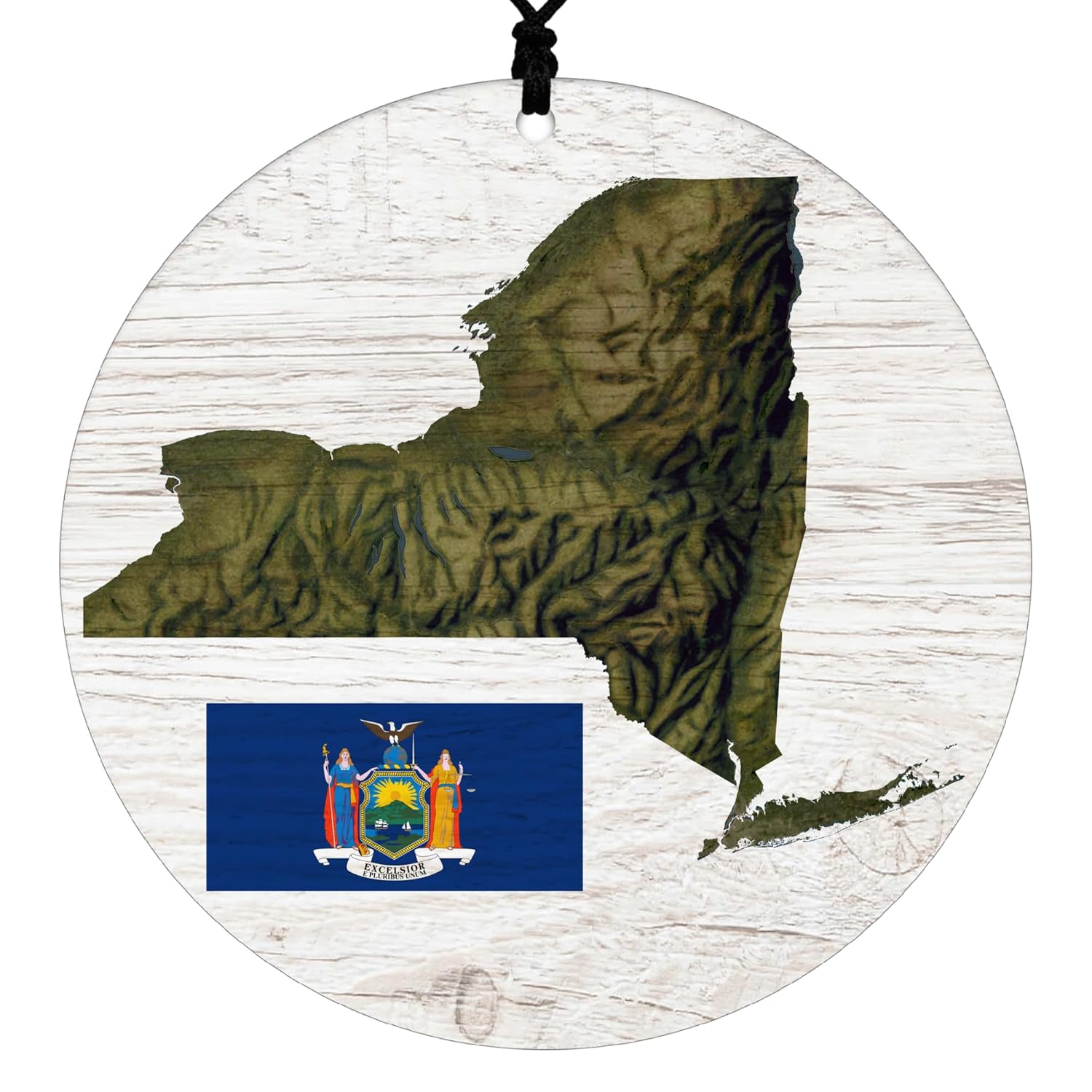 New York Christmas Ornament – Rustic Style Featuring State Flag and Terrain Map – 2024 Acrylic Tree Decoration – Holiday Gift and Home Decor