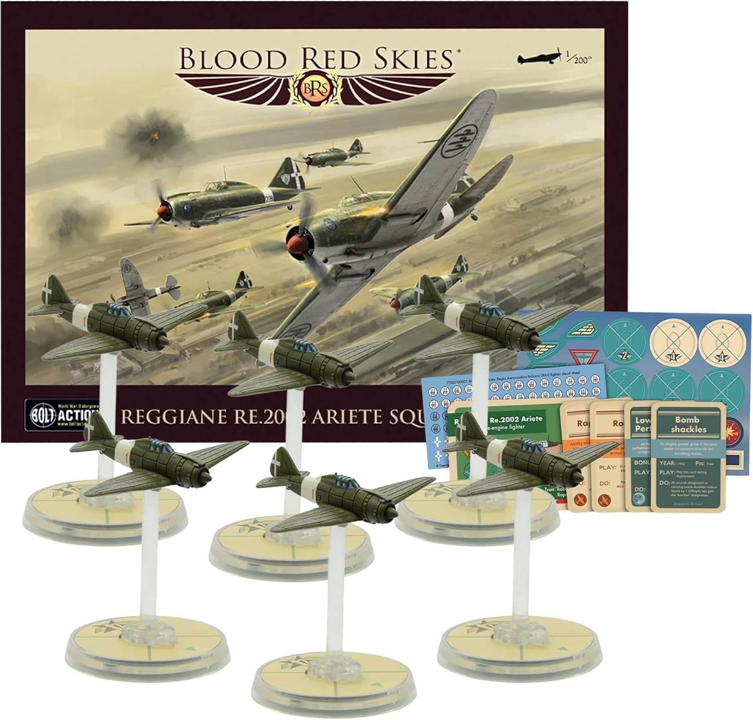 Wargames Delivered Blood Red Skies Reggiane Re.2002 Ariete Squadron – Juego de guerra de mesa de combate aéreo masivo de la Segunda Guerra Mundial,