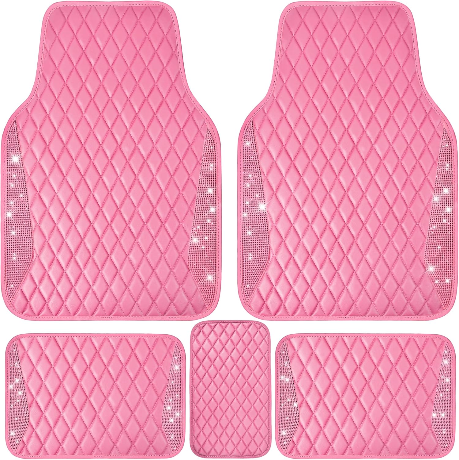 CAR PASS Tapetes de cuero brillantes para automóvil, con diamantes brillantes, con diamantes de imitación y purpurina brillante, antideslizante,
