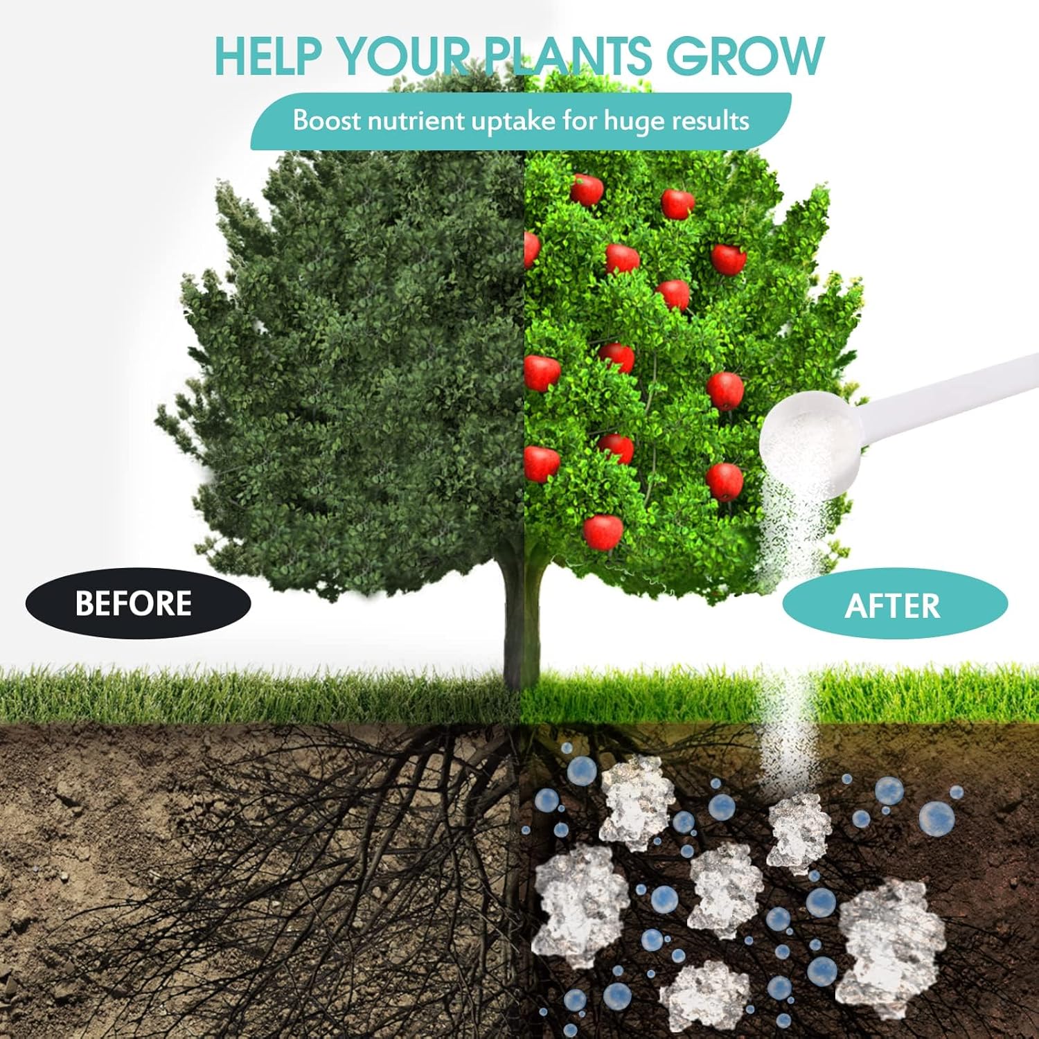 Cristales de almacenamiento de agua de 2 libras para plantas con cuchara, gel de agua que resuelve problemas de riego excesivo y sequía, mantiene el