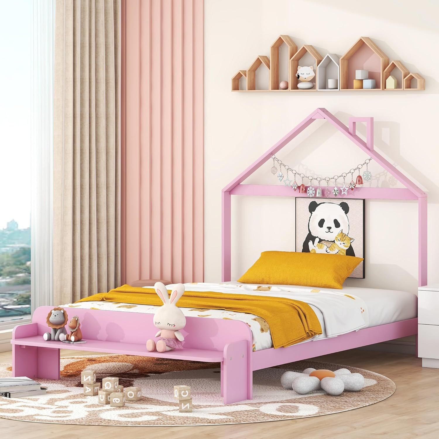 Harper & Bright Designs Base de cama de plataforma de madera de tamaño matrimonial para niños, niñas, niños y adultos con cabecera en forma de casa