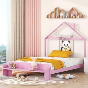 Harper & Bright Designs Base de cama de plataforma de madera de tamaño matrimonial para niños, niñas, niños y adultos con cabecera en forma de casa Harper & Bright Designs Base de cama de plataforma de madera de tamaño matrimonial para niños, niñas, niños y adultos con cabecera en forma de casa