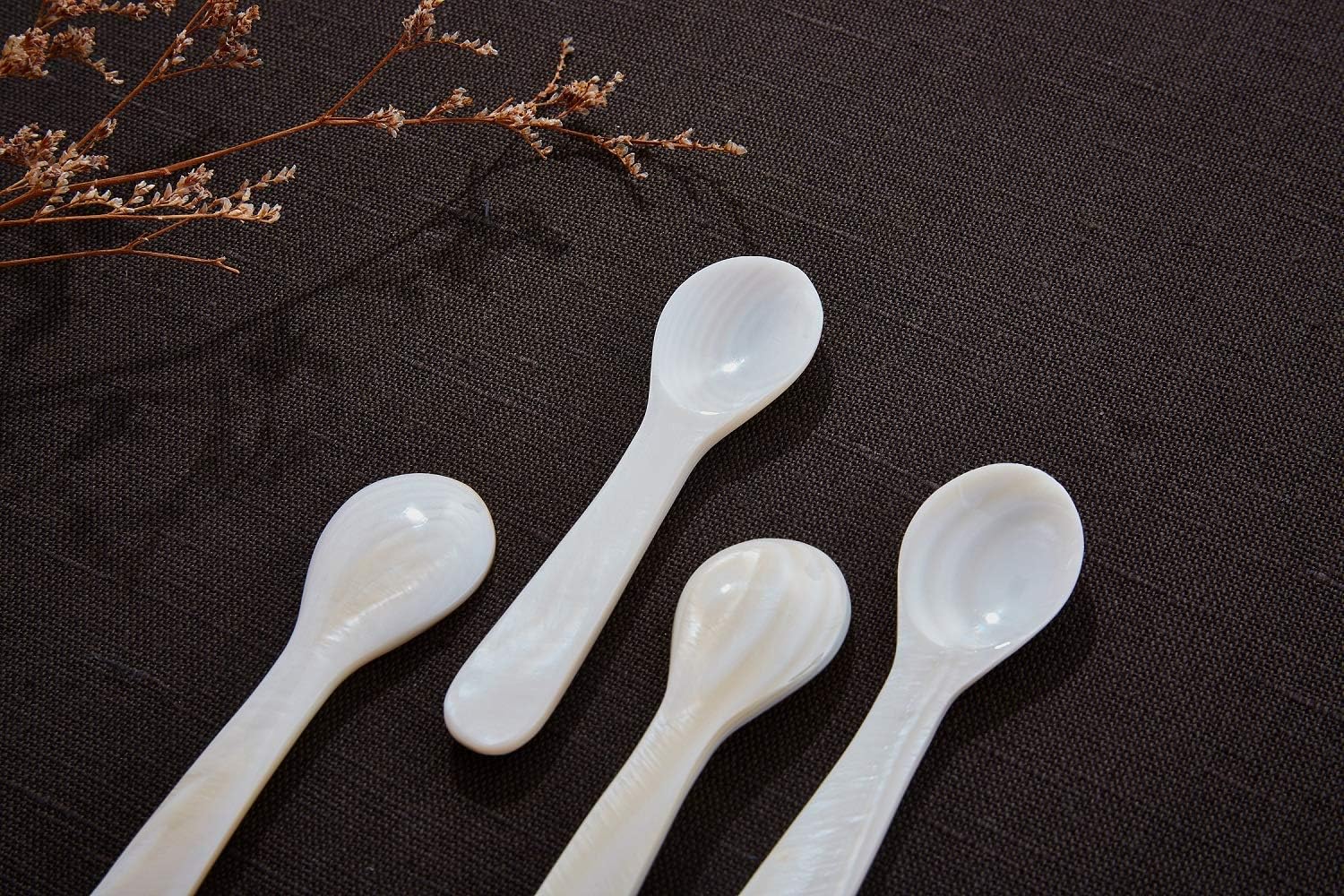 DUEBEL Juego de 10 cucharas de caviar blanco madre perla 2.75 caviar, huevo, porción de café (blanco, 2.8×0.8 in)