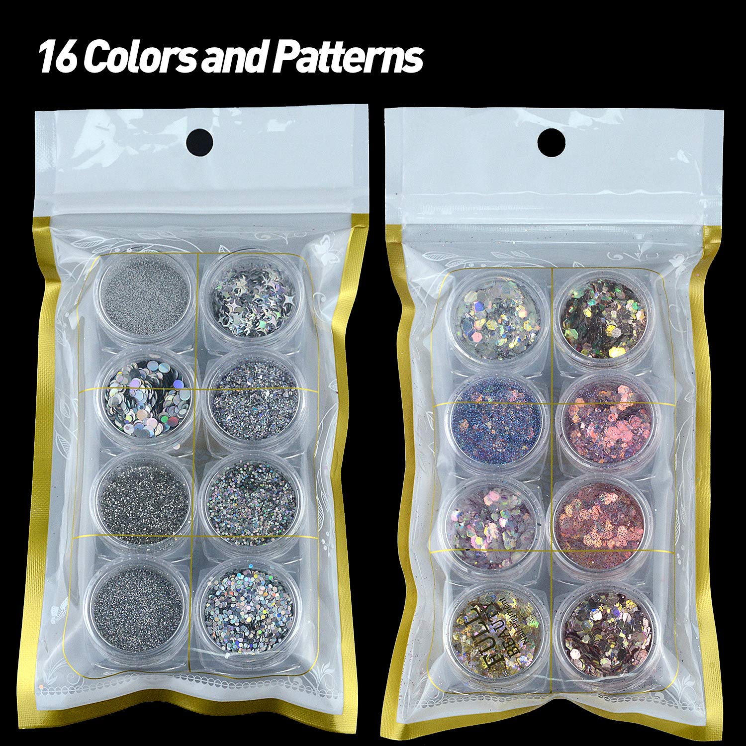Lentejuelas holográficas con purpurina para uñas, 16 cajas de suministros de arte de uñas, copos 3D, polvo acrílico brillante, polvo plateado,