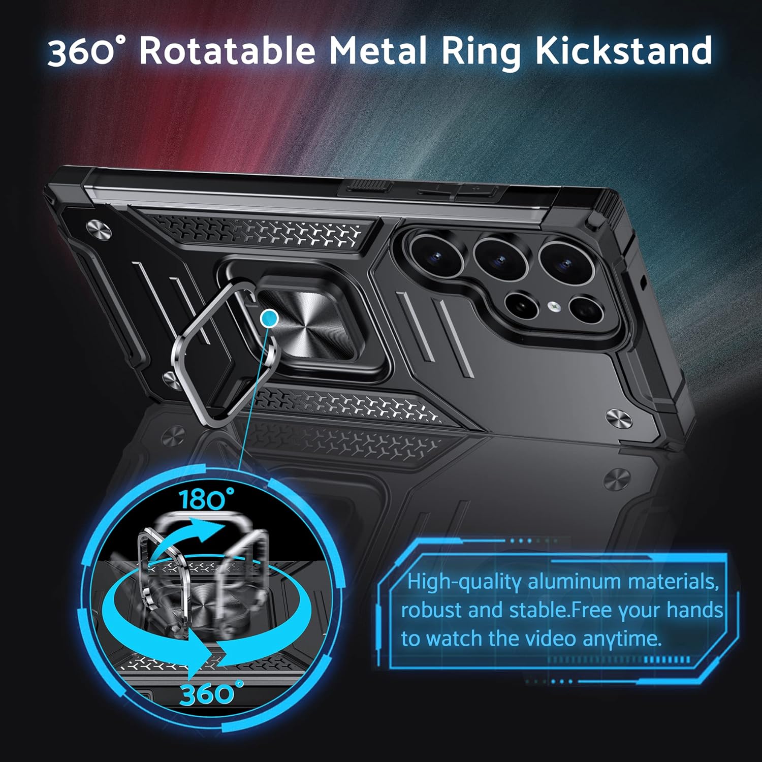 Anqrp Funda para Galaxy S23 Ultra, funda protectora de grado militar con anillo de metal giratorio soporte magnético compatible con Samsung Galaxy