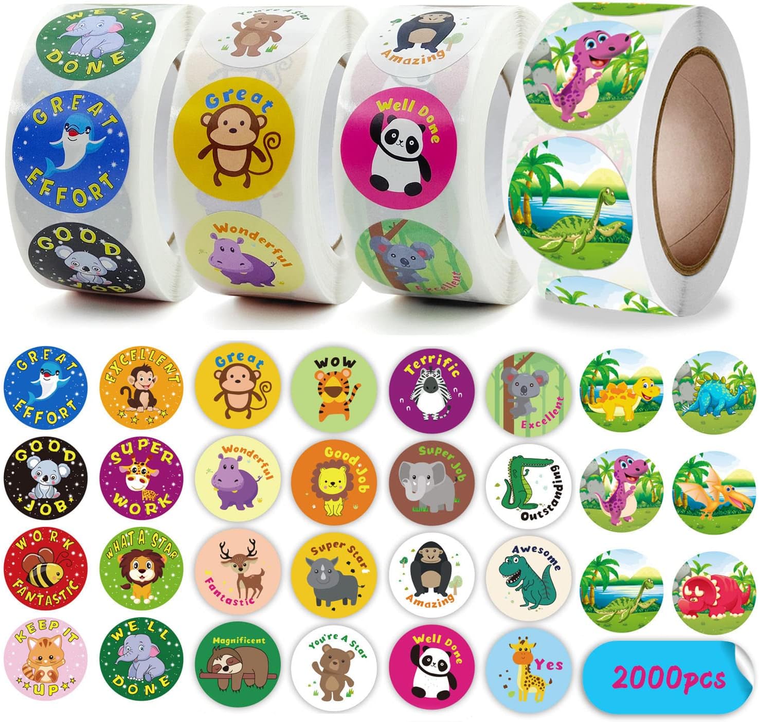 Giliger 2000 calcomanías motivacionales para profesores para niños, calcomanías de recompensa, estudiantes, niños, 4 rollos de calcomanías
