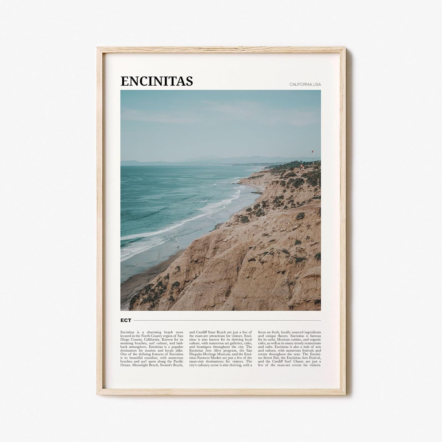 Póster de viaje de Encinitas, arte de pared de Encinitas, impresión de póster de Encinitas, foto de Encinitas, decoración de Encinitas, California,