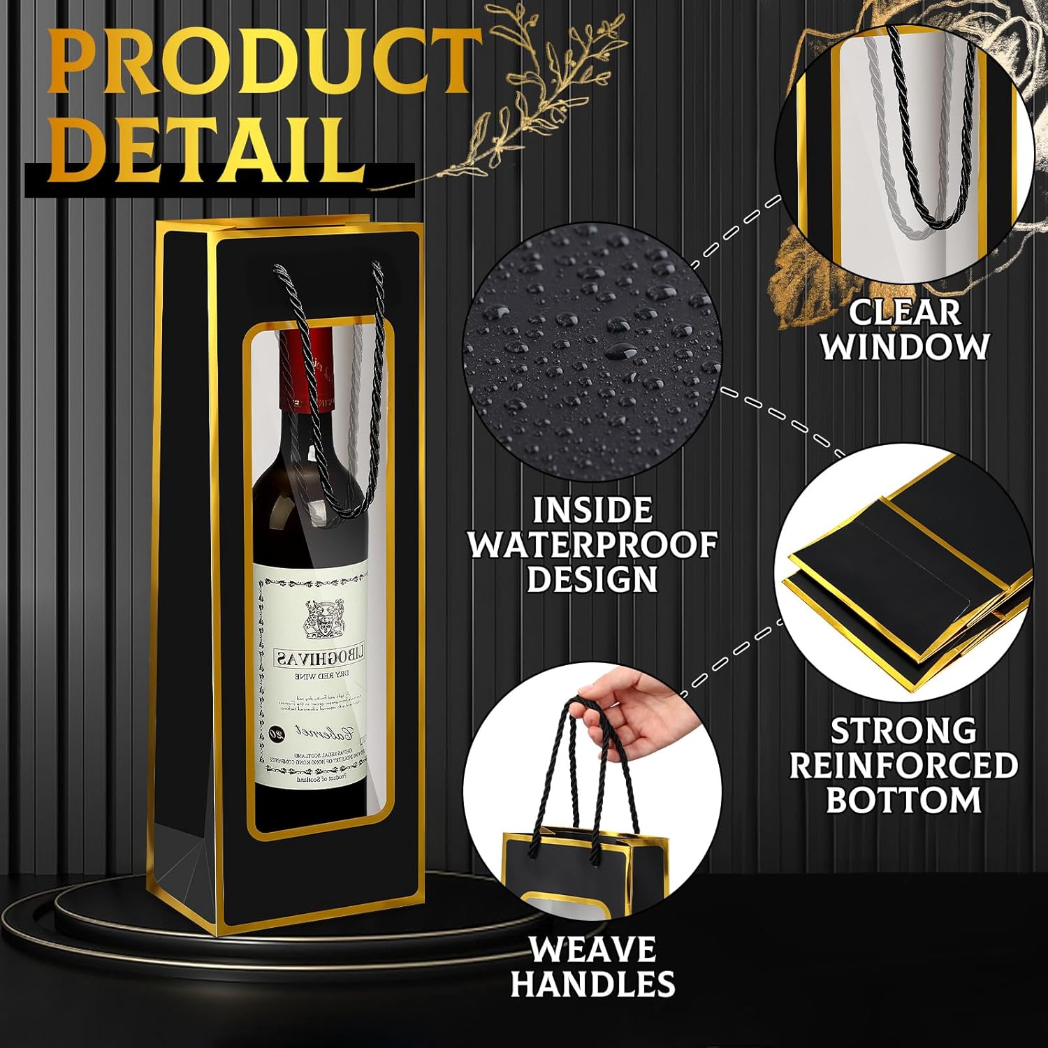 50 bolsas de regalo de vino para botellas de vino de 4.92 x 3.35 x 14.2 pulgadas, reutilizables, transparentes, con asas, para bodas, cumpleaños
