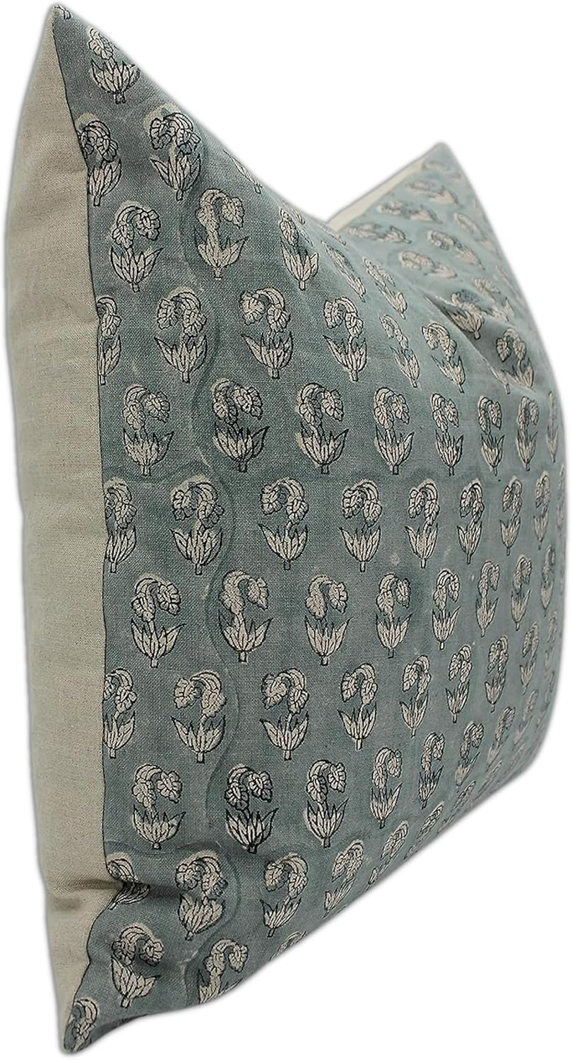 Fabritual Pure Linen – Funda de almohada de lino puro, almohada para exteriores con estampado de telar a mano, funda de cojín hecha a mano con