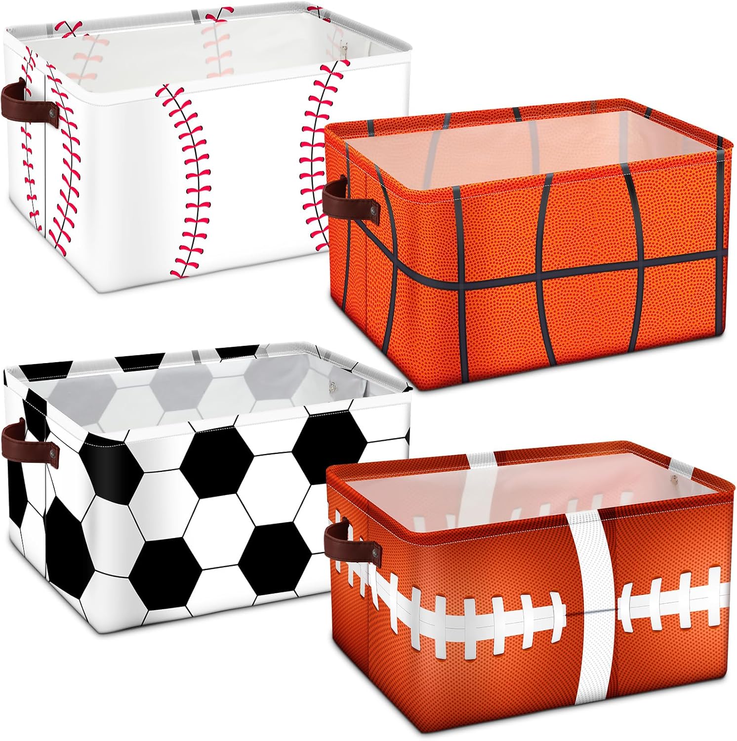 4 cestas de almacenamiento de pelotas deportivas, cubo de almacenamiento de tela para juguetes, con asas, plegable, para armario, estante de ropa,