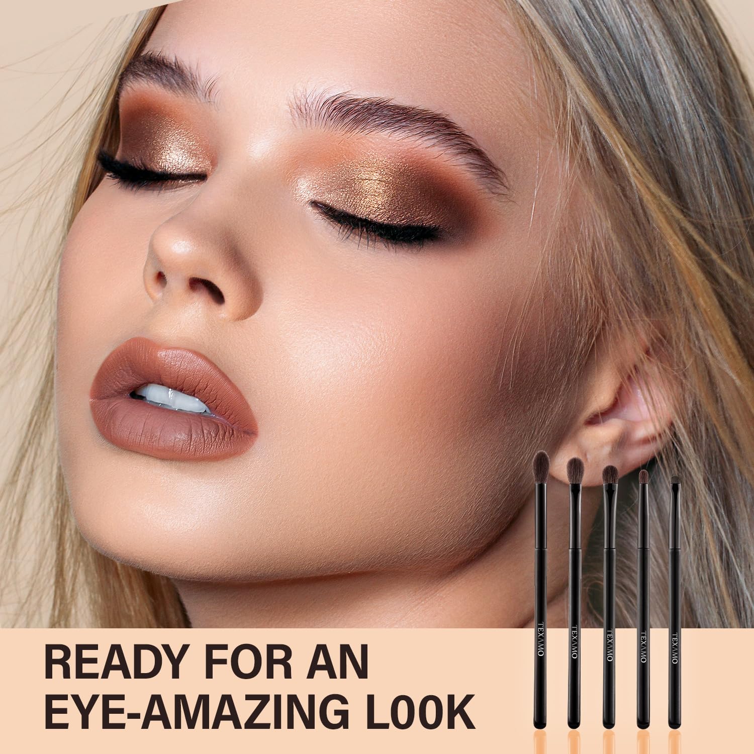 TEXAMO Juego de brochas de sombra de ojos, sin crueldad, profesionales para mezclar, sombra de ojos, pliegues, 5 piezas de pelo natural de cabra de