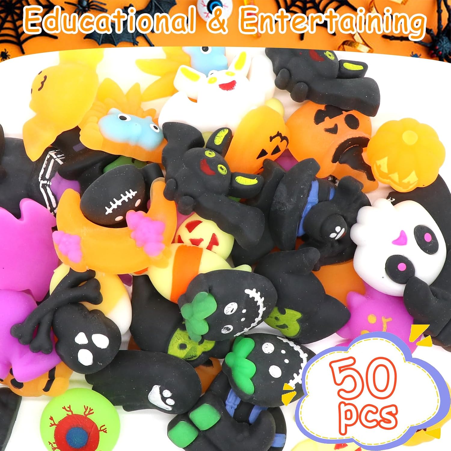 50 piezas de juguetes esponjosos Mochi para fiestas de Halloween, mini juguetes esponjosos, lindos juguetes para apretar, alivio del estrés,